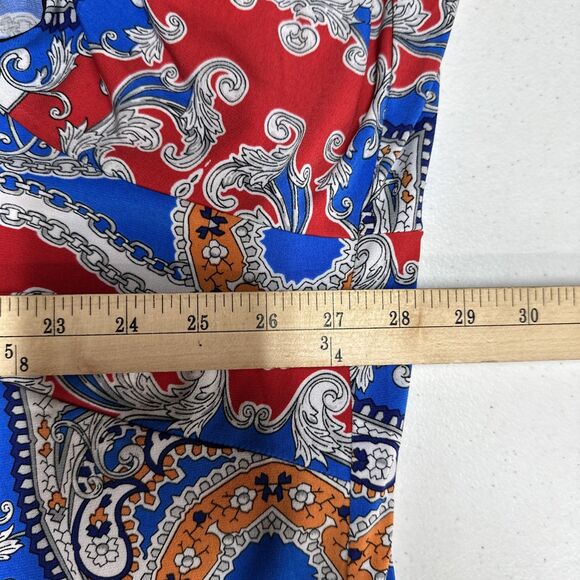 Susan Graver 3X Liquid Knit Top Blue Red Printed Cold Shoulder Casual BOHO - Picture 7 of 8